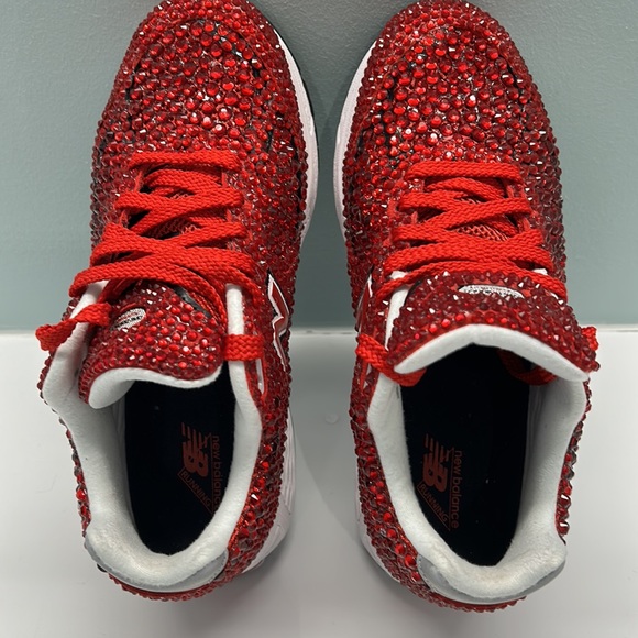 Custom Ruby Red Jeweled New Balance 2002r, boys size 5 - fits women sizes 6 - 7 - Picture 3 of 7